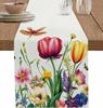 Spring Tulip Floral Linen Table Runner Holiday Wdding Party Decor Seasonal Summer Flowers Plant Table Runners Dining Table Decor