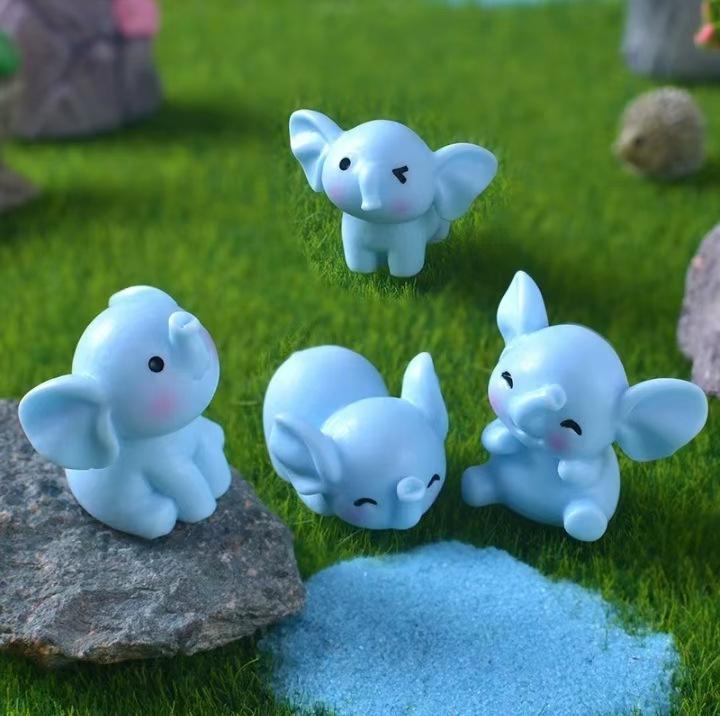 Adorable Blue Elephant Resin Ornament for Creative Desk or Miniature Scenery