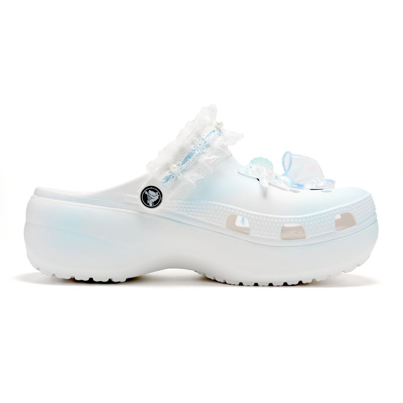 Crocs Classic Platform Clog EVA Sea Salt Dream Rui Crown Hand-painted Lace Cute Hole Shoes Unisex White