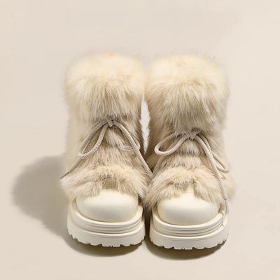 Winter Warm Snow Boots for Women Lace-Up Anti-Slip Faux Fur Lined Ankle Booties Women's Chunky Platform Plush Faux Fur Calf Comfort Short Boot Shoes