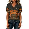 Women's Casual V-Neck Loose Fit Halloween Printed T-Shirt