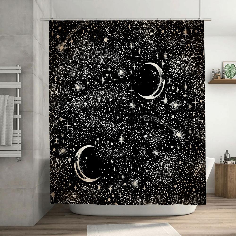 Modern Bathroom Shower Curtain Set Grey Geometric Pattern Waterproof Fabric for Home Decor.