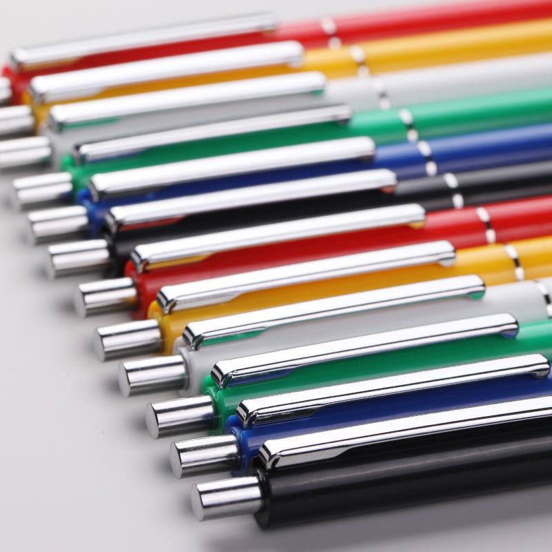 Three-Pack Retro Push-Button Pens: Slim Barrel, Neutral Colors, Logo Customizable; Ideal for Students, Offices, and Promotions.