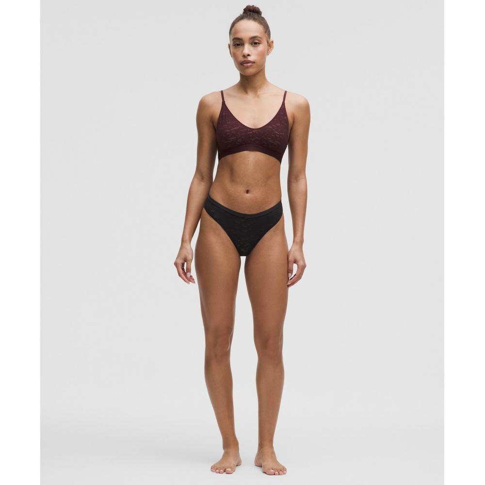 Lululemon Lace Dipped Waist Logo Thong Underwear Black