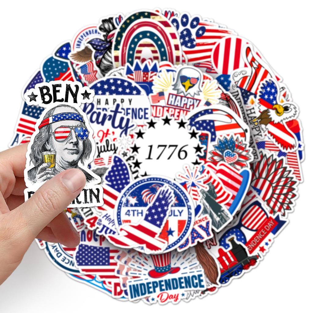 50pcs Independence Day Graffiti Creative Slogan Stickers: Waterproof Phone & Suitcase Decor