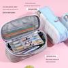 KOKUYO Plaid Expandable Double Zipper Unisex Pencil Case - Large Capacity Stationery Bag