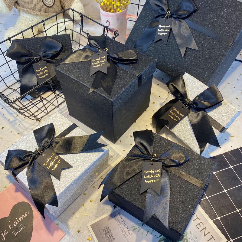 Gift Box for Lipstick or Scarf – Elegant Pure Black Glitter Design for Birthdays