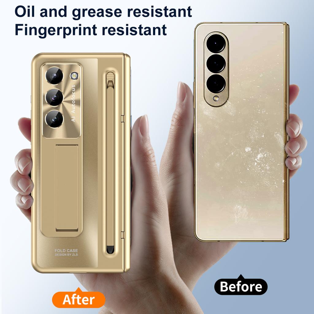 RENGZ støtsikkert hengselbeskyttelsesveske for Samsung Galaxy Z Fold 6 5 4 med pennestativ Fold5 Beskyttende filmdeksel i herdet glass