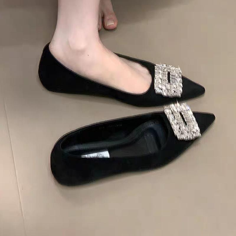 

Модная хрустальная женская обувь на плоской подошве, повседневная обувь с острым носком, неглубокие лоферы, модные женские сандалии 2025 лето, брендовая женская обувь 35 чёрный