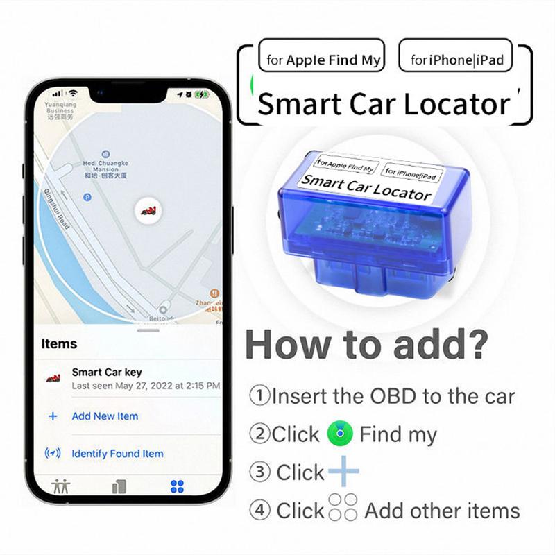 

OBD Car Locator для iPhone, iPad, Apple Find My App, устройство для предотвращения потери смартфона, для транспортных средств, грузовиков, без зарядки GPS синий