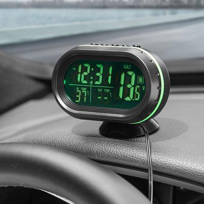 Car Digital Clock Thermometer Auto LED Light Clock Dual Voltmeter Voltage Tester Interior Outside Temperature Gauge Sensing 12V