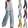 Ladies' Fashionable Casual V-neck Striped Top And Casual Pants Two-piece Set