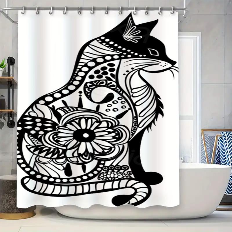 

Black And White Cat Art Shower Curtain Waterproof And Mildew Proof Bathroom Curtain Unique Pattern Design Creative W60H190(CM)-1 Pcs