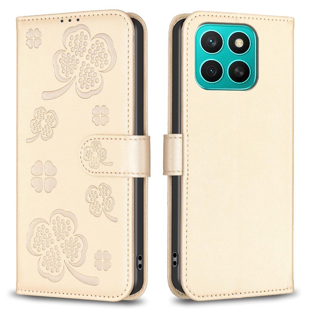 

For Honor X8c 4G Case Clover Pattern Wallet Stand View Leather Phone Cover Gold