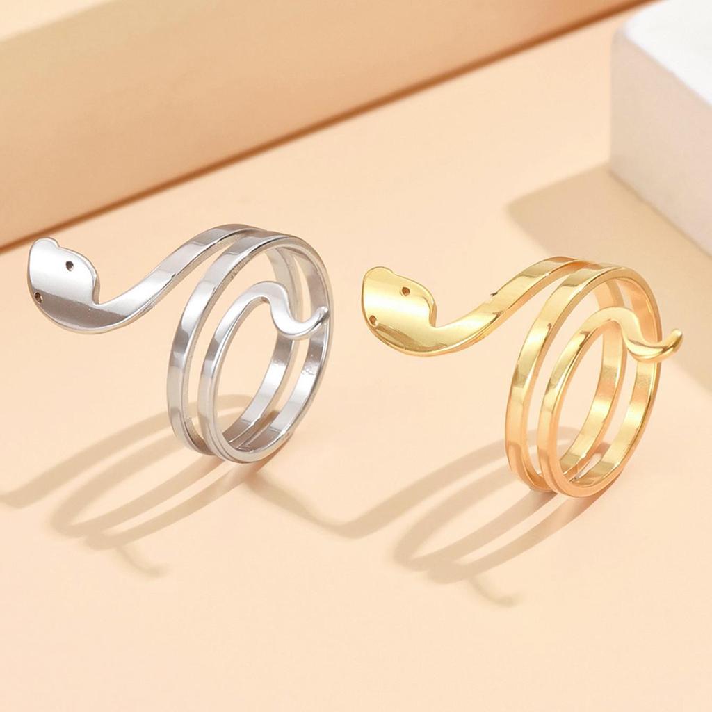Trendy Snake-Shaped Stainless Steel Double Ring - Hip Hop Punk Style