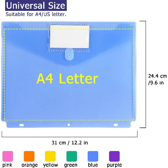 Tamaki 6 Pack Binder Pocket, Plastic Folders with Label, Binder Organizer, Binder Dividers with Pockets, Letter Size, Assorted Colors