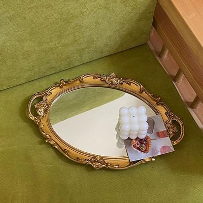 Dekorativer Wandspiegel in ovaler Form Französischer Vintage Schreibtischgröße Schmuckaufbewahrungsschale Spiegelplatte aus Glasmaterial
