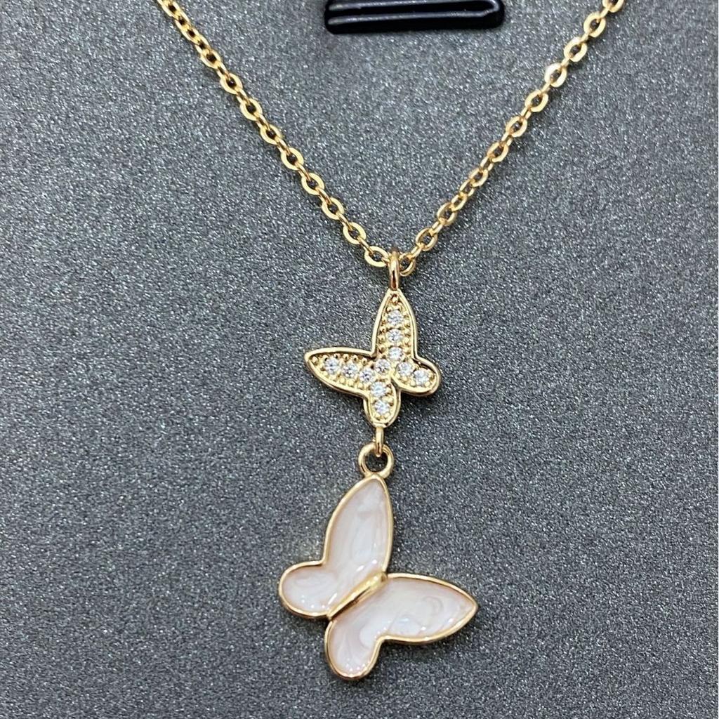 French elegant Seiko small fragrant fritillary double butterfly necklace design versatile small fresh collarbone chain