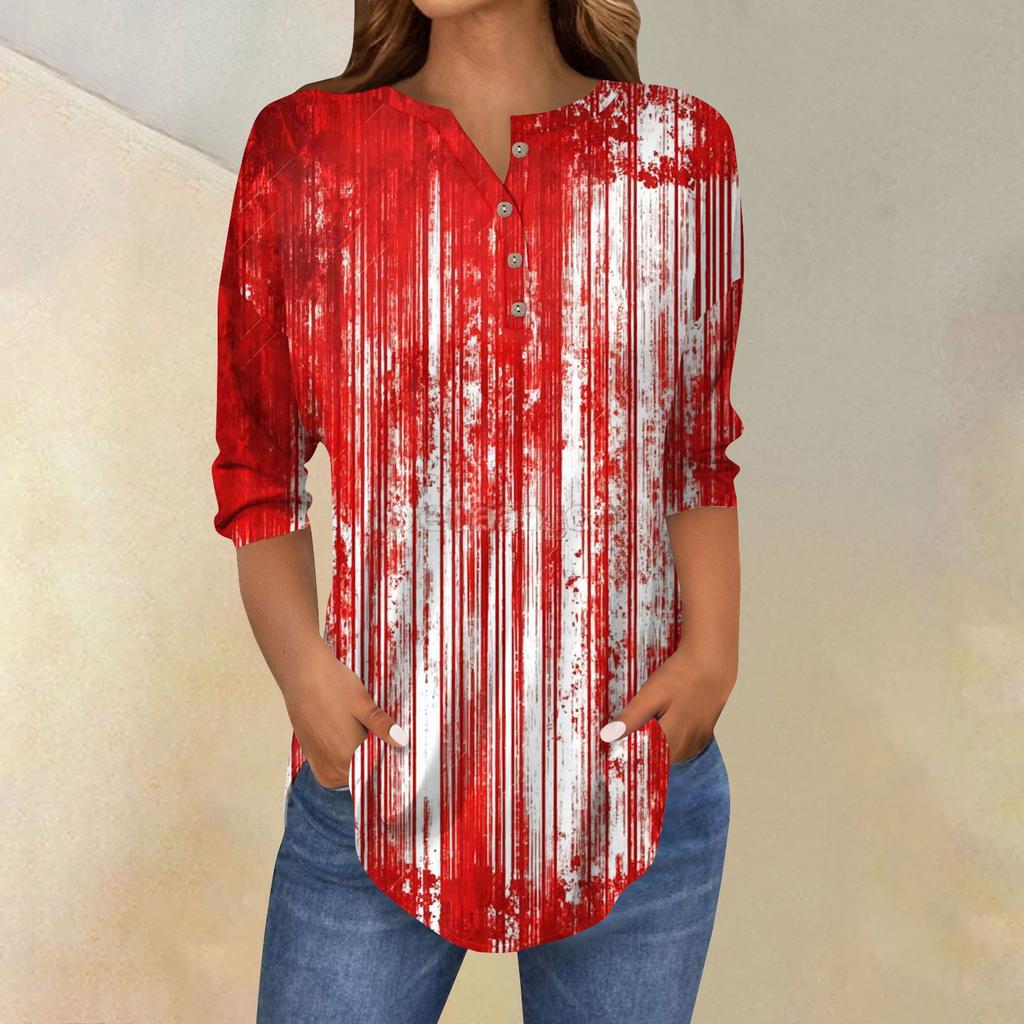 Women's Fashion Loose Button Collar Halloween Print Long Sleeve T-Shirt Top Pullover