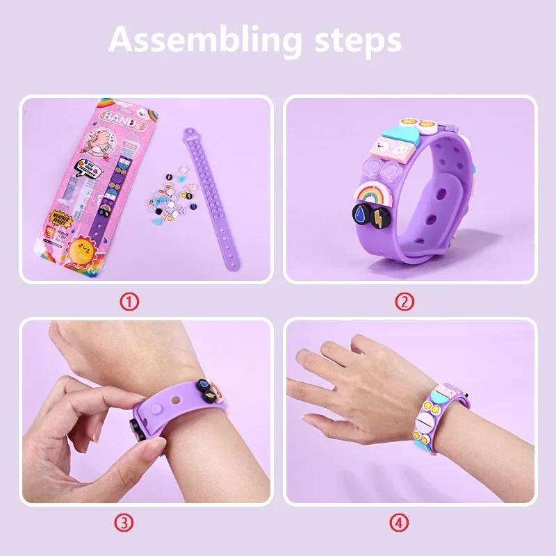 Non-Toxic 29Pcs Kids Building Blocks Silicone Bracelet Dots Diy Creative Craft Friendship Bracelet Making Kit For Kids Birthday Gift