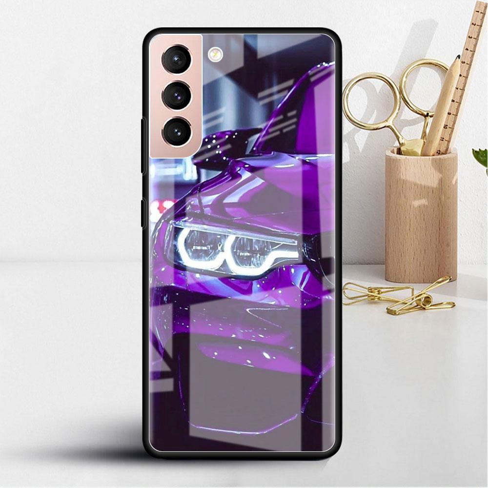 Glass Case For Samsung Galaxy S22 S20 FE S21 5G S10 S9 Plus Note 10 20 Lite Tempered Phone Cover Blue Red Car