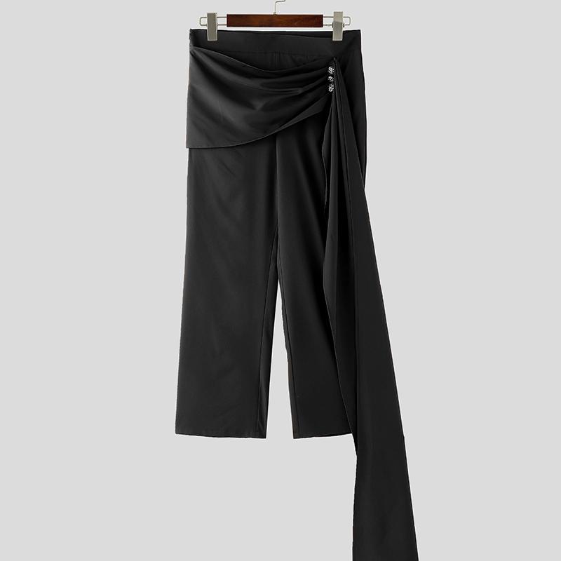 INCERUN Pánské jarní zapínací kalhoty s vysokým pasem, s obmotávacím páskem, patchworkové, ležérní, dlouhé