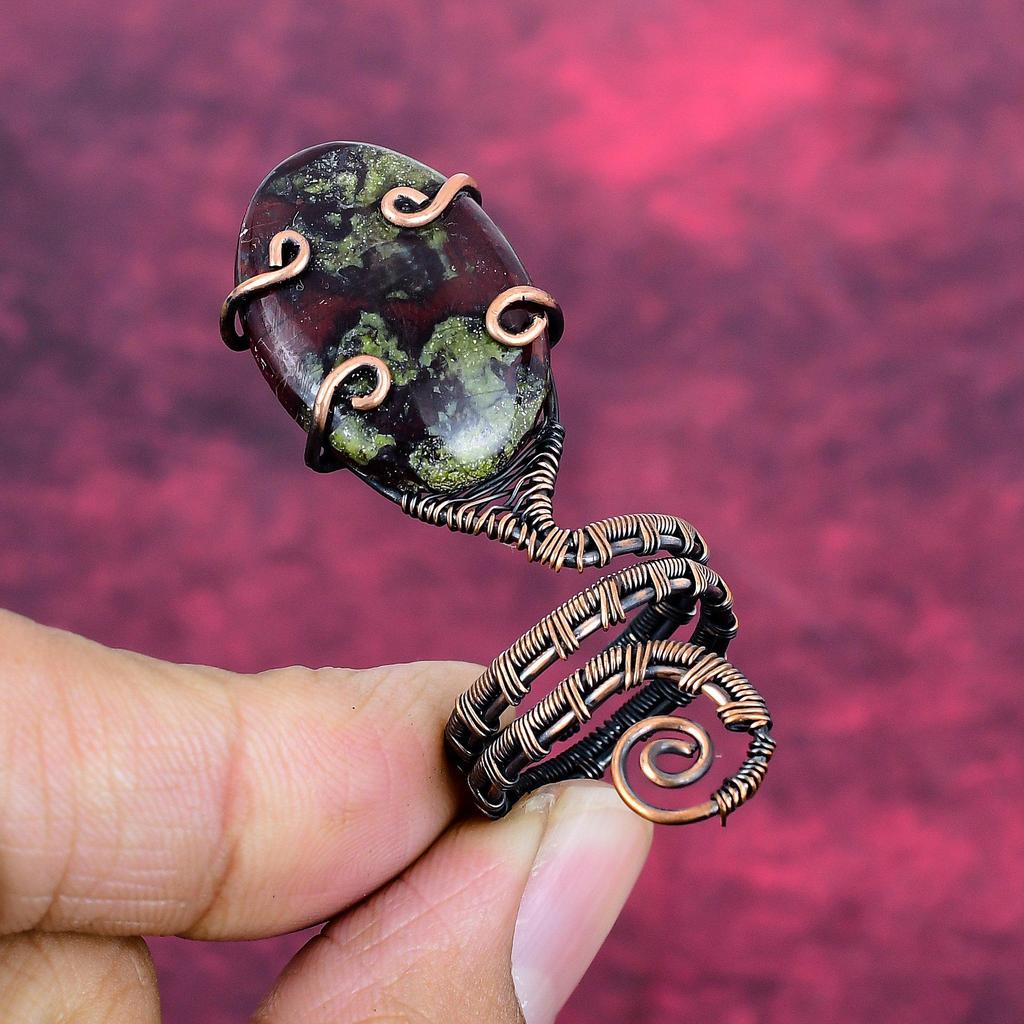 Dragon Bloodstone Real Gemstone Ring Adjustable Ring Copper Wire Wrapped Jewelry