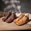 Stivaletti Bassi Piatti Fatti a Mano Vera Pelle Punta Rotonda Allacciati Morbida Pelle Bovina Scarpe da Donna