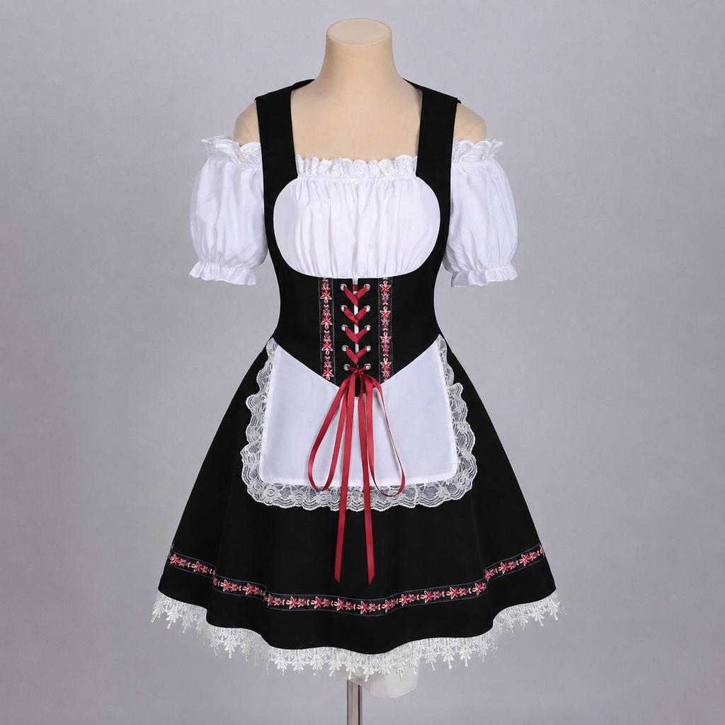 Damen Kurzarm-Kostümkleid mit Bindevorderteil für Party und Freizeit