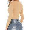 Women's Color Sexy Long Sleeve Racer Back Neck Sling Bodysuit Vest Jumpsuit