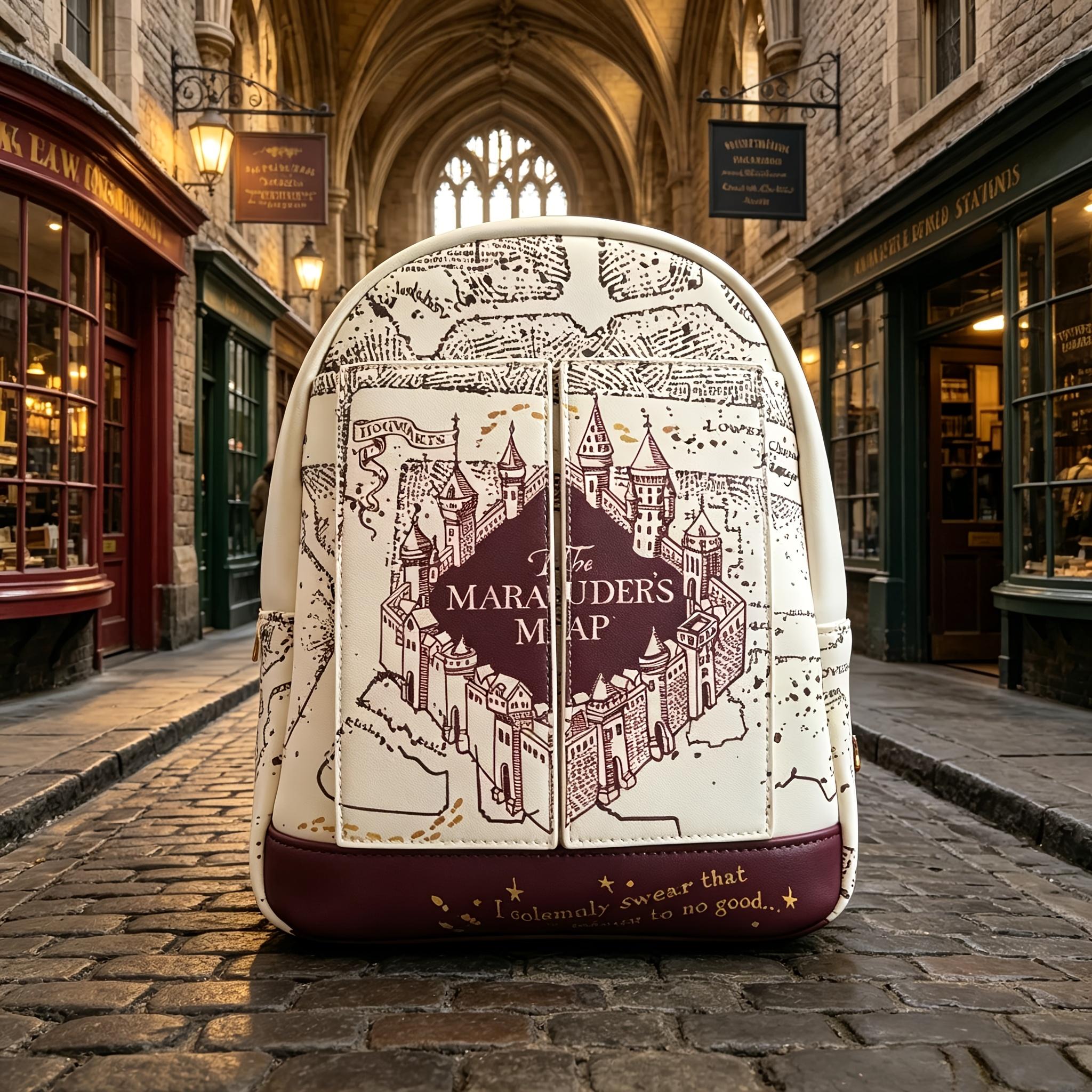 Rucsac pentru Femei Seria Harry Potter Geantă Crossbody Geantă Casual - Rucsac cu Imprimeu Elemente Magice - Geantă Medie cu Fund Deschis pentru Cărți envelope school bag white