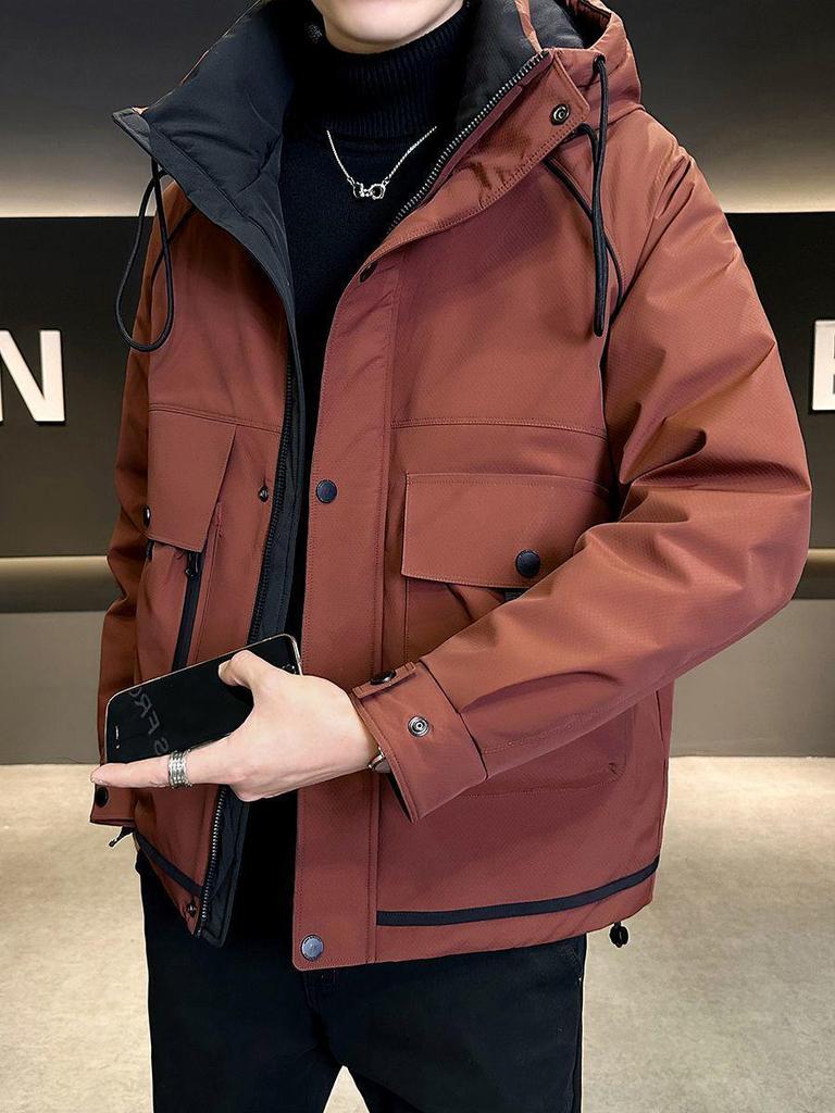 Men's Fashionable Hooded Down Jacket: Versatile, Trendy, Thickened, Windproof Coat for Outdoor Wear