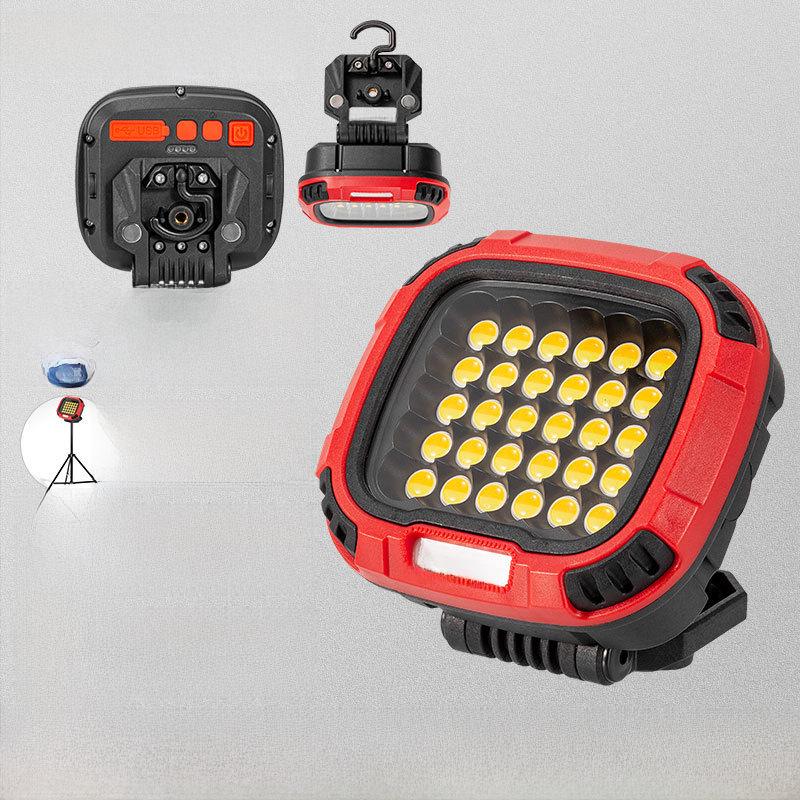 COB LED Work Light: Portable USB-Rechargeable Flashlight with Red Warning Light & Magnetic Base for Maintenance