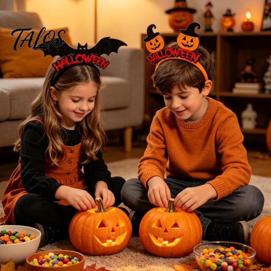 Headband 8 Pcs Halloween for Kids Adults, Glitter Pumpkin Trick or Treat Favors Eyeball Bat Hairband Costume, Cosplay Party Realistic Patterns