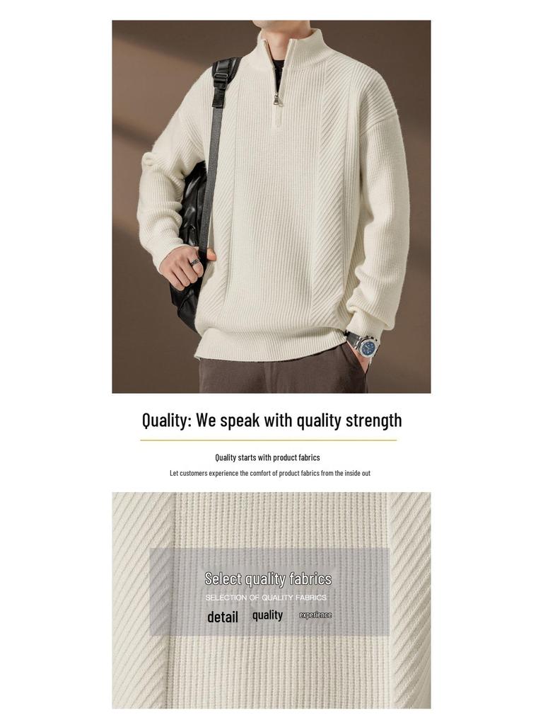 Autumn Half-Zip Collar Knit Sweater Pullover
