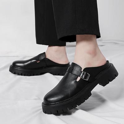 Mules Plateaus 2025 Halbschuhe für Herren Leder Slipper Flats Sommer Semi-Drag Freizeitschuhe Herren Slipper Pantoffel Herren Pantoletten