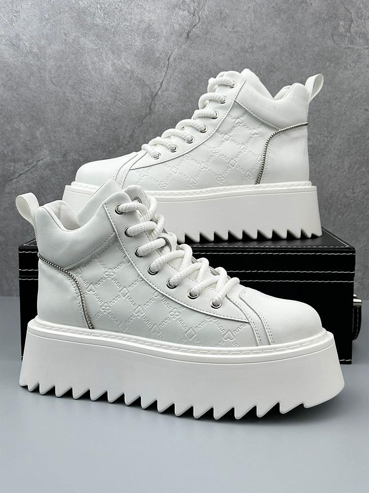 

Высокие массивные кроссовки для мужчин, дизайнерская обувь на воздушной подушке, модная повседневная обувь из натуральной коровьей кожи, увеличенная высота, на платформе 38 белый