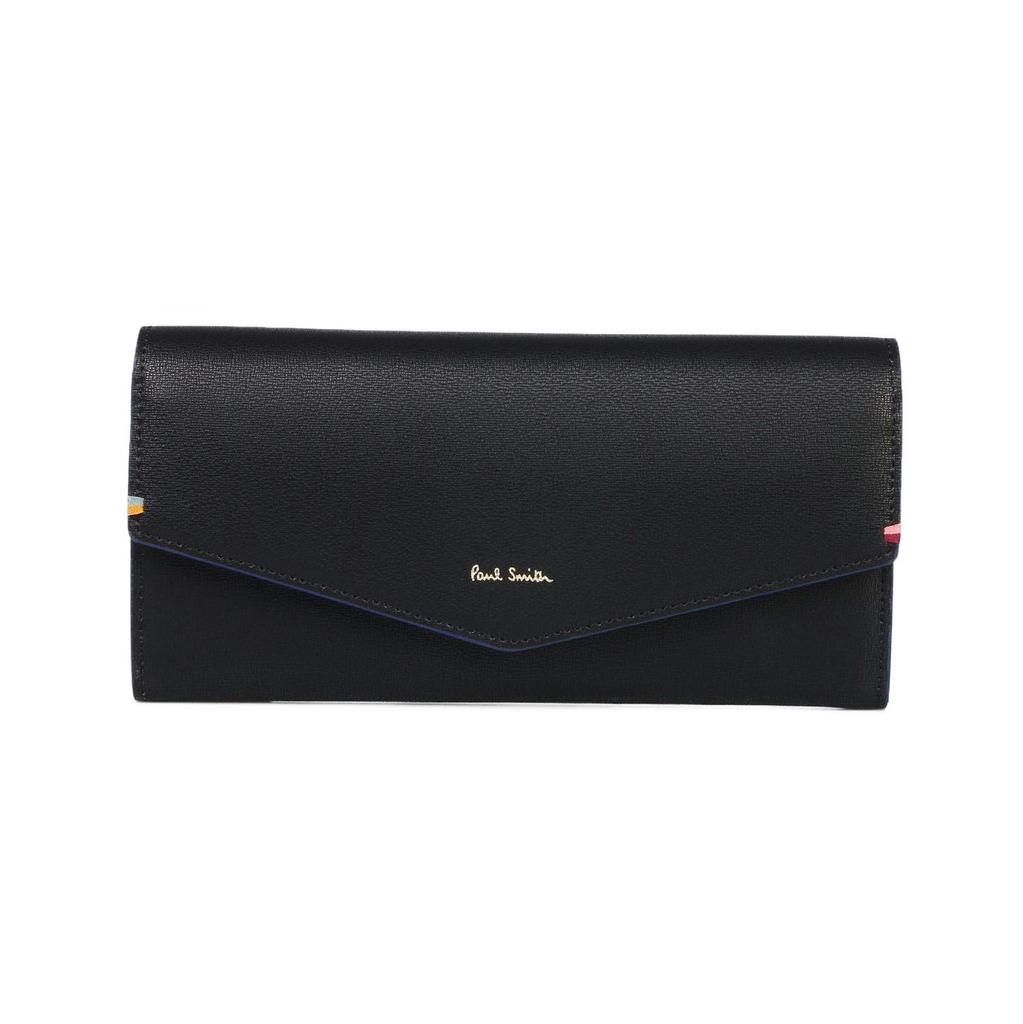 Paul Smith Flap Long Wallet with Highlight Authentic Gift and Shopping Bag 883732 BPW266 No Women's Stitching, Box, Set, (Black, Personalization)