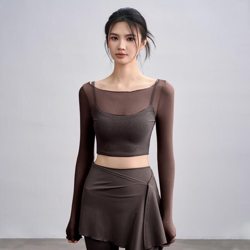 ACKDCS Women s Faux Two-Piece Mesh Yoga Top XL