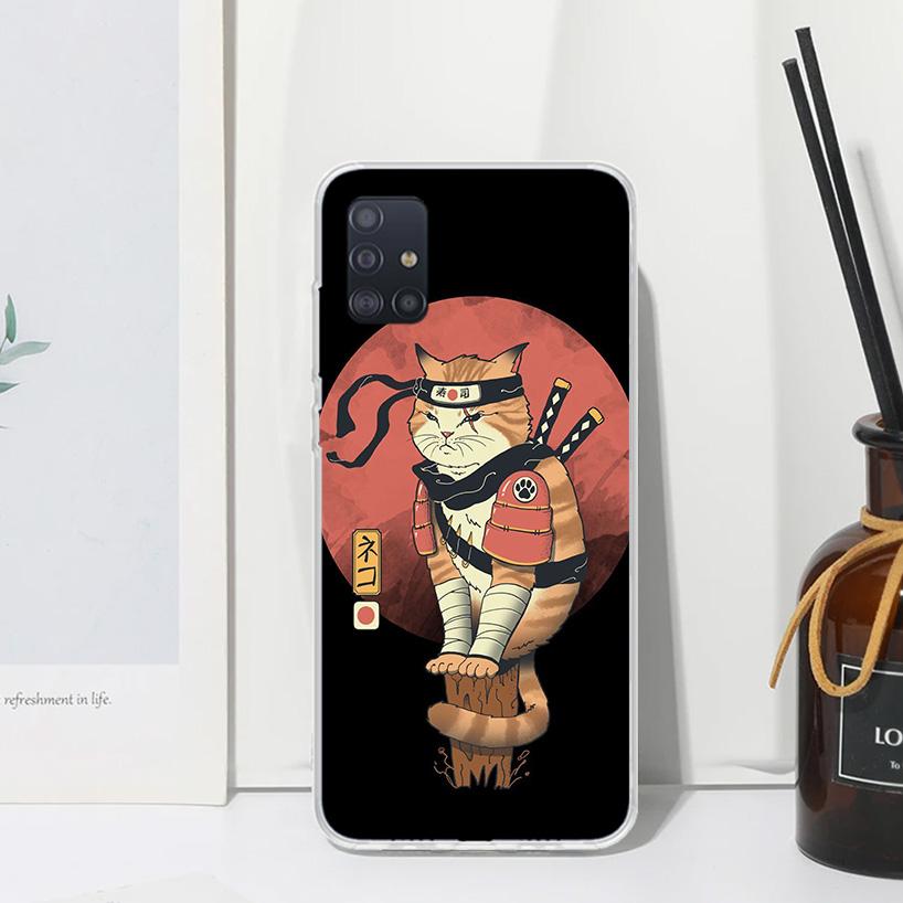 Ramen Sushi Samurai Tattoo Cat Phone Case For Samsung Galaxy A52 A42 A32 A22 A12 A02S A72 A51 A50S A41 A31 A21S A71 A40 A30S A20