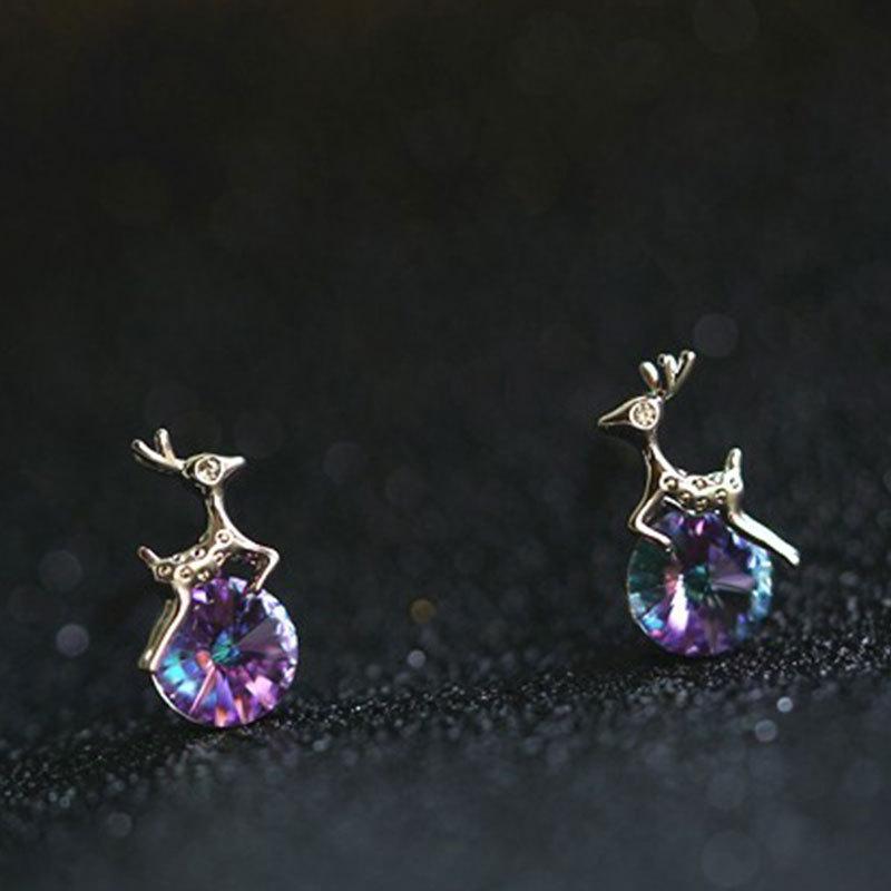 

Yilu You Красочные бриллиантовые рождественские серьги с изображением лося Маленькие мочки ушей Изысканный маленький подарок Новый стиль