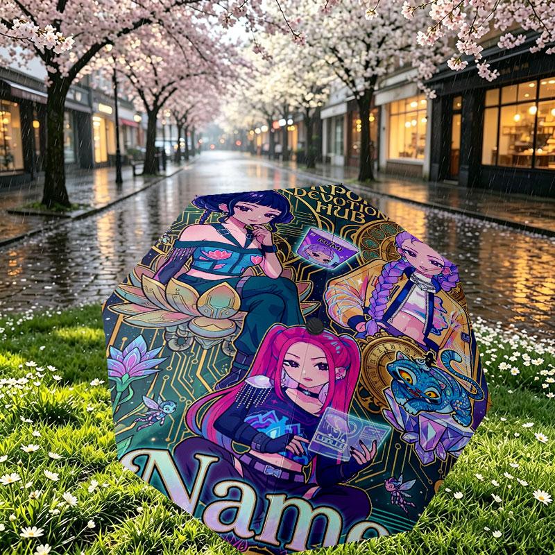 Custom Name Personalized Kpop Demon Hunter Print Umbrella, Auto Open Close, 8‑Rib Sturdy Frame, Commute Camping Hiking Use, Birthday Gift