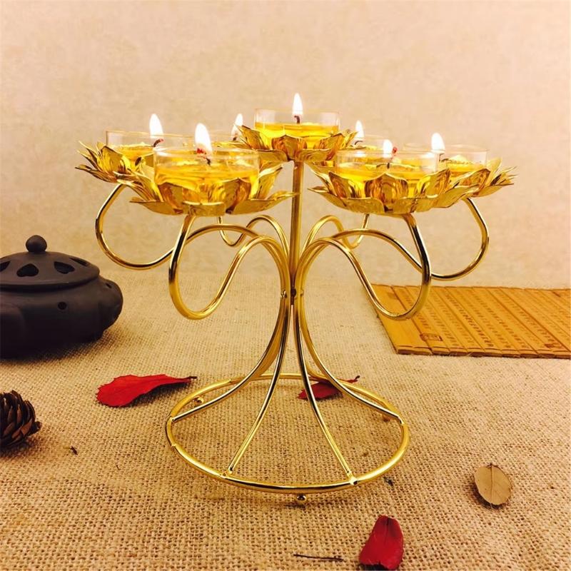 Butter Lamp Holder Coppers Candlestick Candle Holder Seven Lamp Holder Lotuses Buddhas Lamp Base