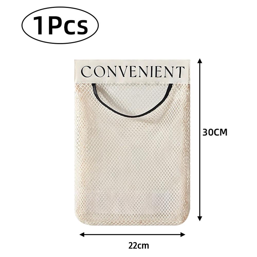 Kitchen Wall Mount Mesh Storage Bag Garbage Bag Holder Plastic Shopping Bags Dispenser Hanging Garbage Bag Organizer Bag Reused Beige 970₽