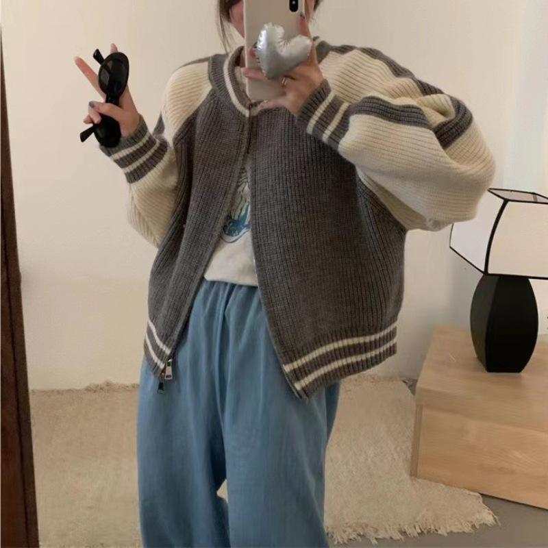 

Женская мода повседневная осень-зима цветные блоки с принтом длинный рукав O-образный вырез свитера Size: One Size серый