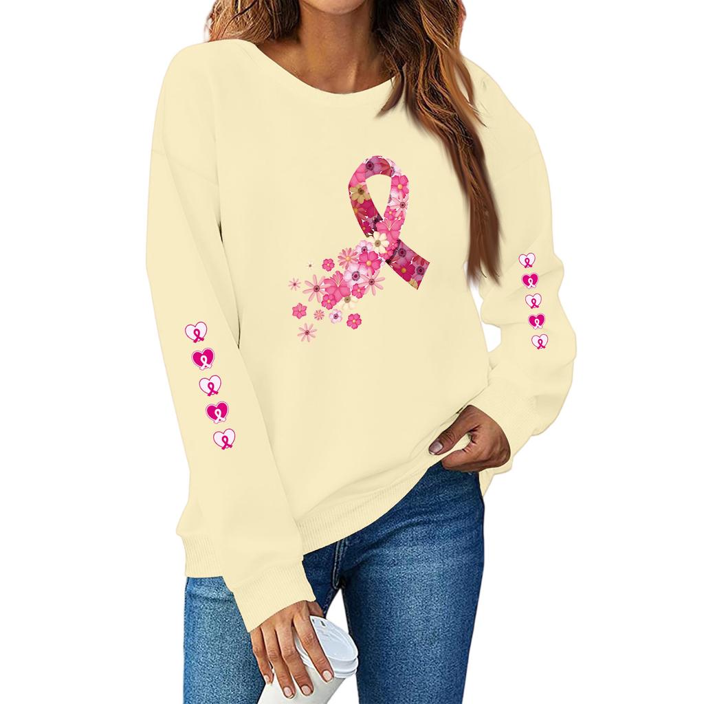 Breast  Sweatshirts For WomenRibbon Breast  Shirt Cute Dog Graphic  Long Sleeve Tops