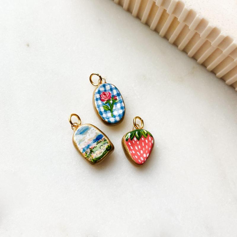 Colorful Dopamine Pendant With Oil Droplets Cute Strawberry Crab Heart Shell Pattern Diy Pendant Charms For Jewelry Making