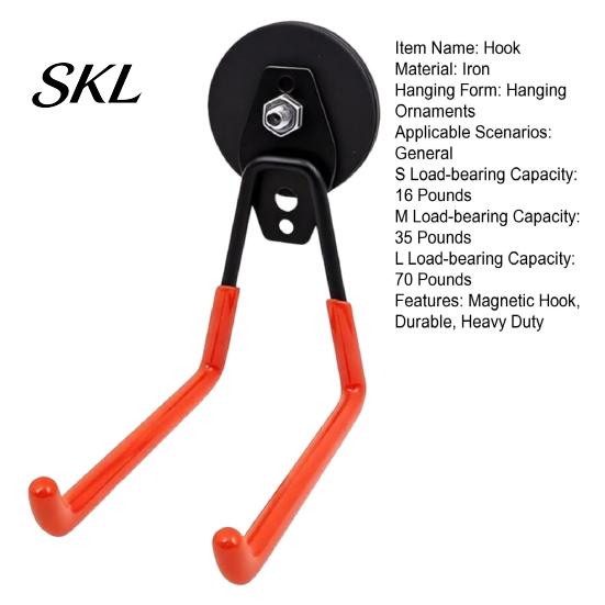 Tool Hanging Magnetic Hooks Double-Claw Hook, Anti-Slip Rubber Coated Garage Hooks, Heavy Strong Magnet for Tools Duty Universal Garden Shovel Trailer