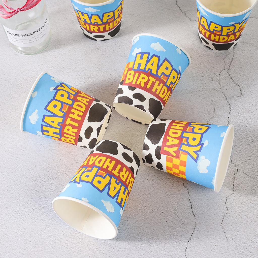 30pcs Disney Toy Story Cow Pattern Plaid Birthday Party Tableware, Disposable Paper Plates and Cups Party Supplies