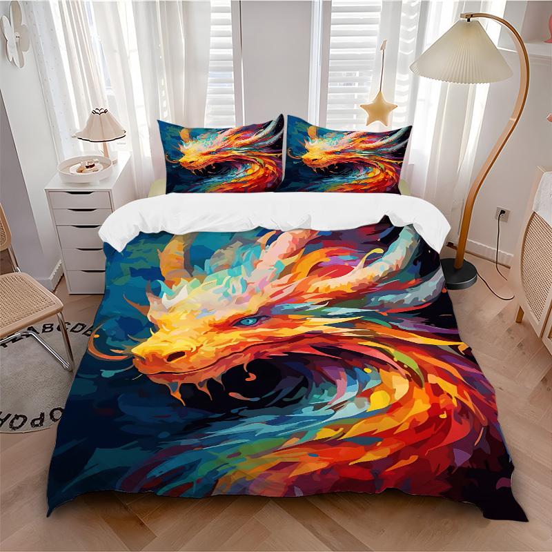 

3pcs bedding set Dragon Artwork Includes 1 Comforter + 2 Pillowcases, Without Pillow Inserts, Soft Comfortable, Lightweight Breathable096 135x200cm